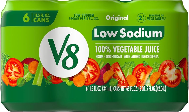 V8 Original Low Sodium 100% Vegetable Juice, 11.5 fl oz Can (6 Pack) - Image 1